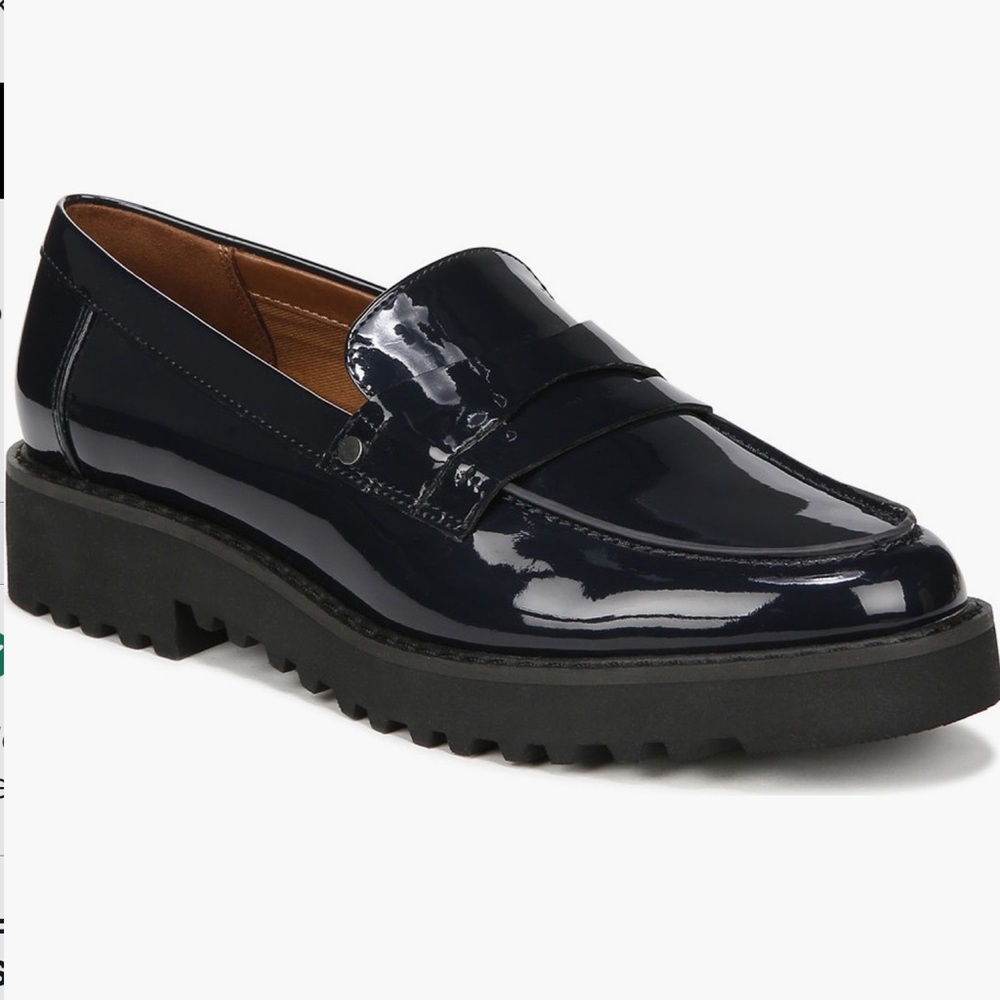 Franco Sarto Navy Blue Patent Leather Loafers Flat